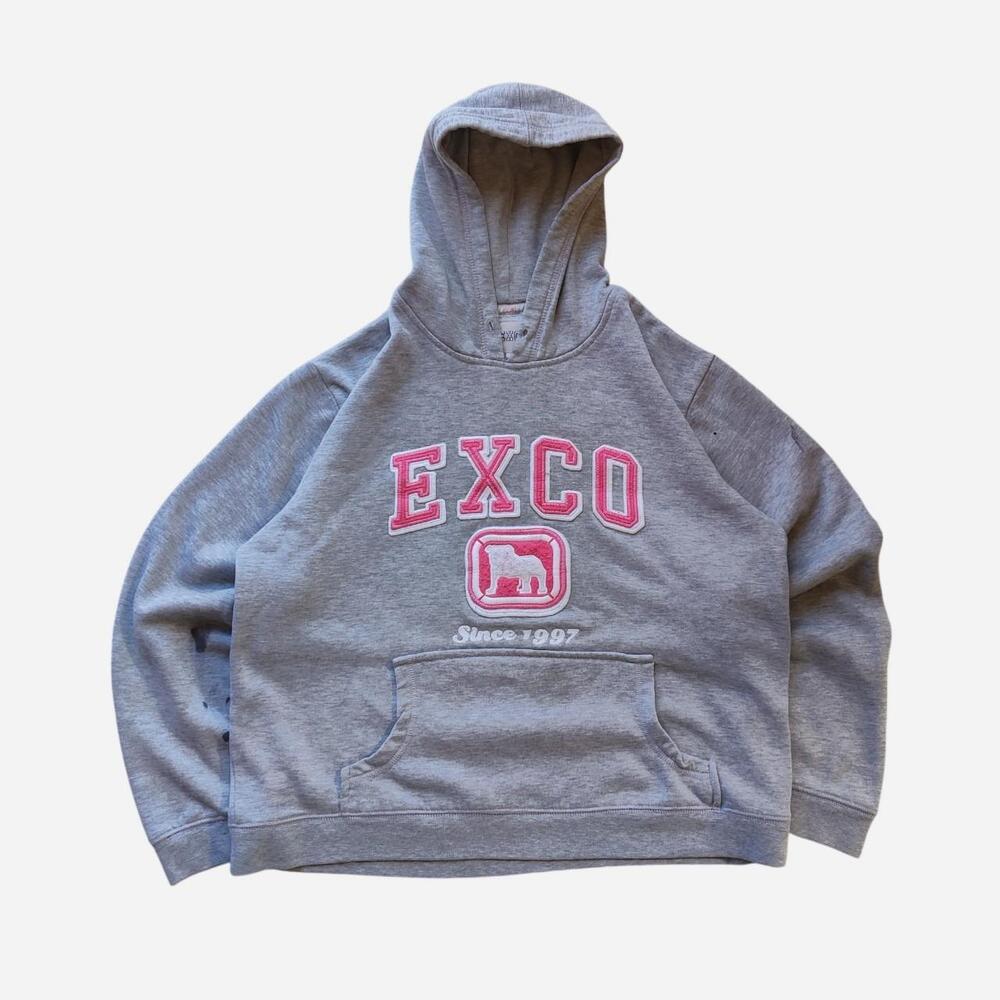 EXCO grey hoodie with pink embroidery